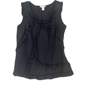 J. Crew Sleeveless Black Silk Blouse, Ruffle Accents - Size 0